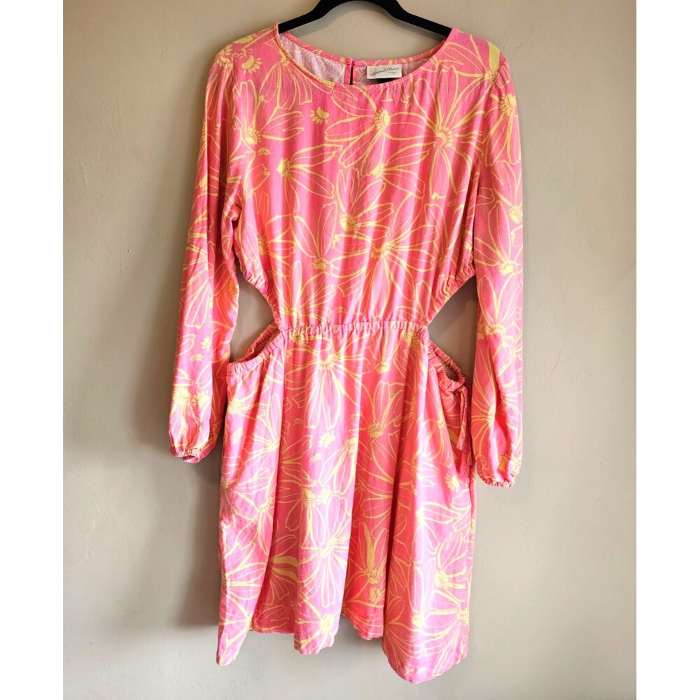 Universal Thread Linen Blend Dress Large Long Sleeve Cutout Vacation Resort